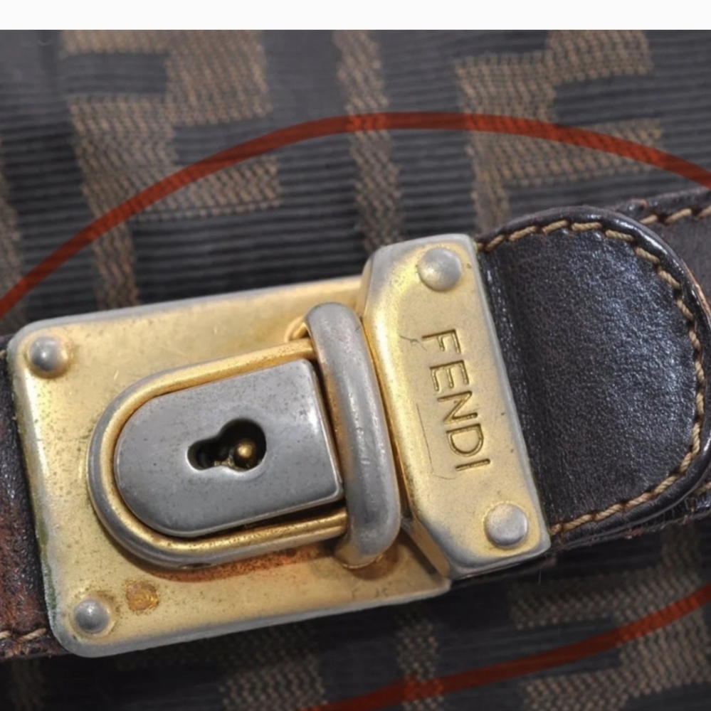 FENDI Vintage Zucca Hand Bag Canvas Leather Brown USED - LIVE SHOW Listing! - Picture 5 of 16